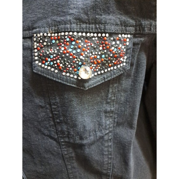 Mirasol Woman Plus Size 2X Black Denim Trucker Jacket Rhineston Studded Collared - Picture 4 of 11